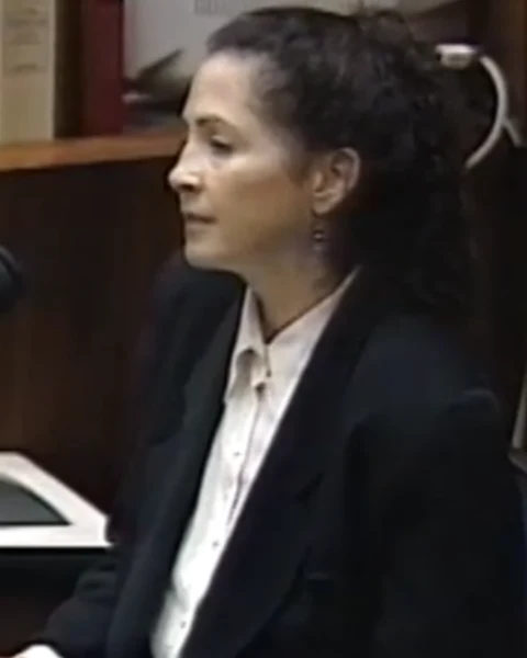 Courtroom still of Laura Hart McKinny.