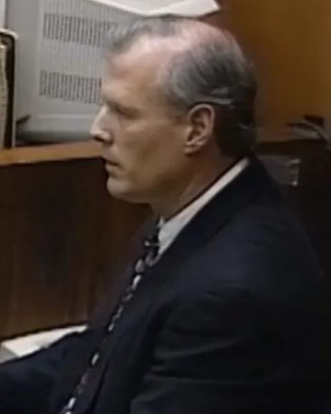 Courtroom still of Mike Stevens.
