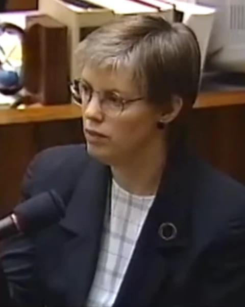 Courtroom still of Dr. Robin Cotton.