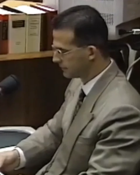 Courtroom still of Stephen Oppler.